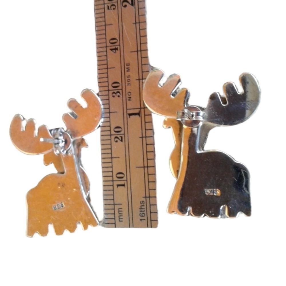 Solid Sterling 925 Silver Moose Stud Earrings - image 2